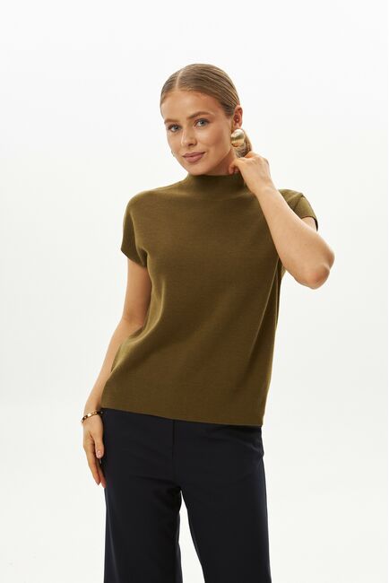 Топ из шерсти мериноса тонкой вязки и шелка Mulberry оливковый от byME 