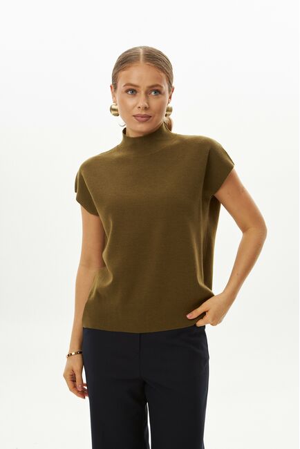 Топ из шерсти мериноса тонкой вязки и шелка Mulberry оливковый от byME 