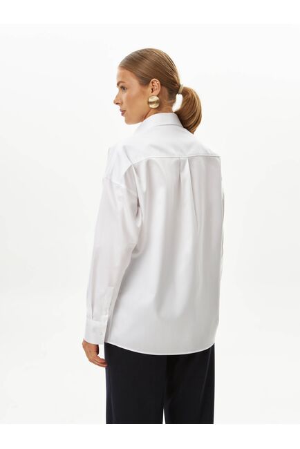 Женская рубашка хлопковая в белом цвете с фактурой мелкая   ёлочка в оверсайз силуэте -8990 от byME 