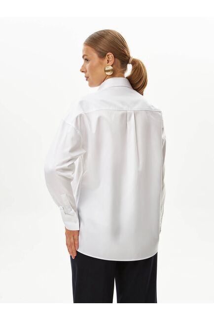 Женская рубашка хлопковая в белом цвете с фактурой мелкая   ёлочка в оверсайз силуэте -8990 от byME 