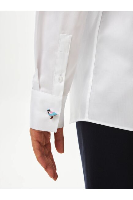 Женская рубашка хлопковая в белом цвете с фактурой мелкая   ёлочка в оверсайз силуэте -8990 от byME 