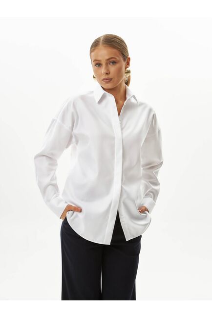 Женская рубашка белая оверсайз из хлопка 9035 от byME 