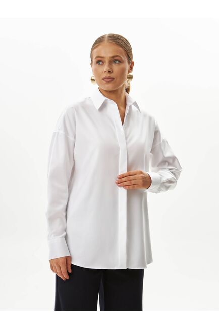 Женская рубашка белая оверсайз из хлопка 9035 от byME 