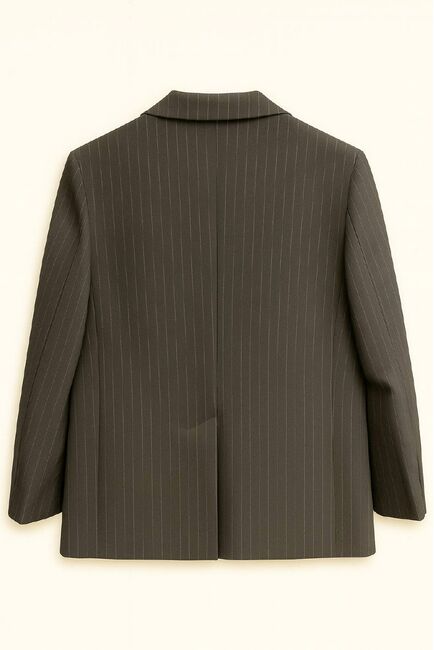 Жакет однобортный черный в тонкую полоску с добавлением шерсти-LWWN-125036 от  