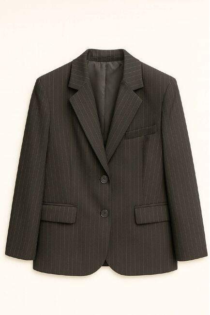 Жакет однобортный черный в тонкую полоску с добавлением шерсти-LWWN-125036 от  