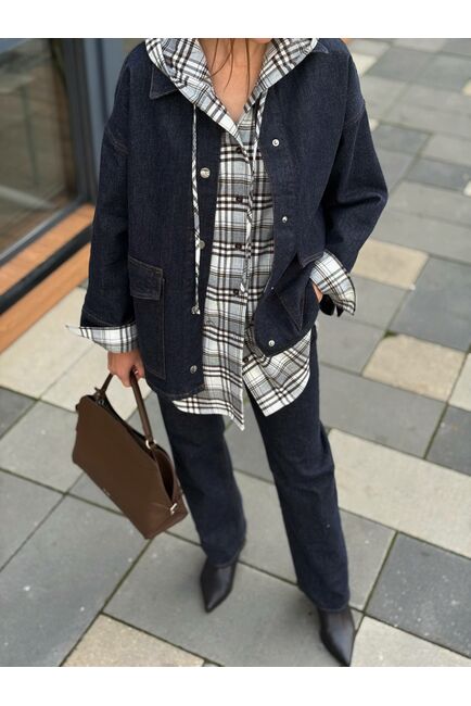 Женская рубашка  из хлопка в клетку с капюшоном 105016 от LW 