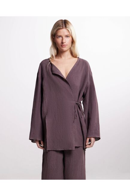 Рубашка  коричневая из льна-125028 от LW 