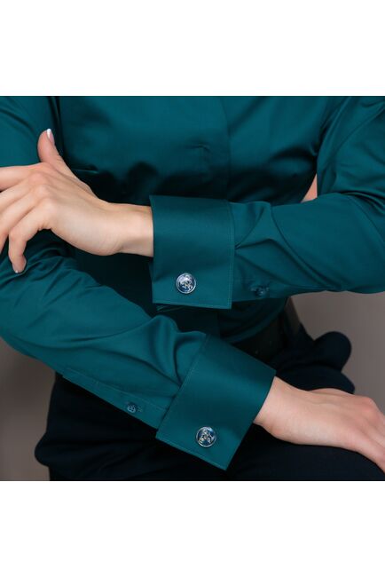 Женская рубашка под запонку изумрудная воротник стойка - 7896 от ByME 