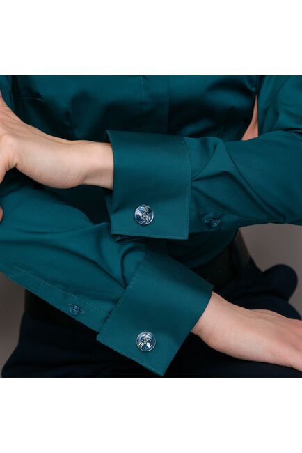 Женская рубашка под запонку изумрудная воротник стойка - 7896 от ByME 