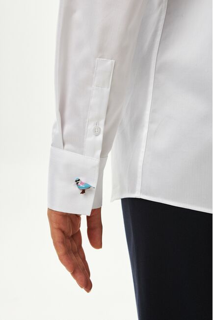 Женская рубашка хлопковая в белом цвете с фактурой мелкая   ёлочка в оверсайз силуэте -8990 от byME 