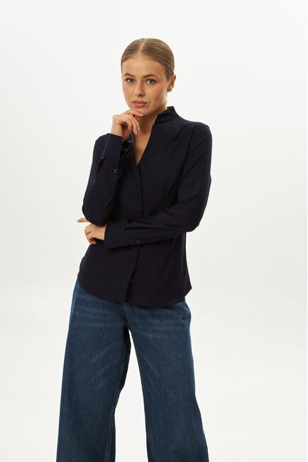 Рубашка темно-синяя воротник стойка под пуговицы с отделкой - 9058 от byME 