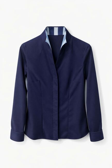 Рубашка темно-синяя воротник стойка под пуговицы с отделкой - 9058 от byME 