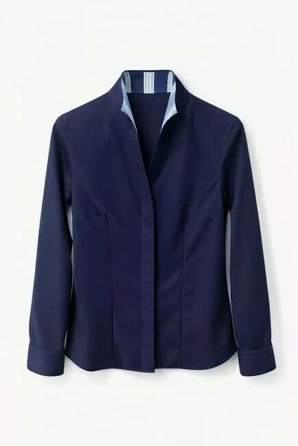 Рубашка темно-синяя воротник стойка под пуговицы с отделкой - 9058 от byME 