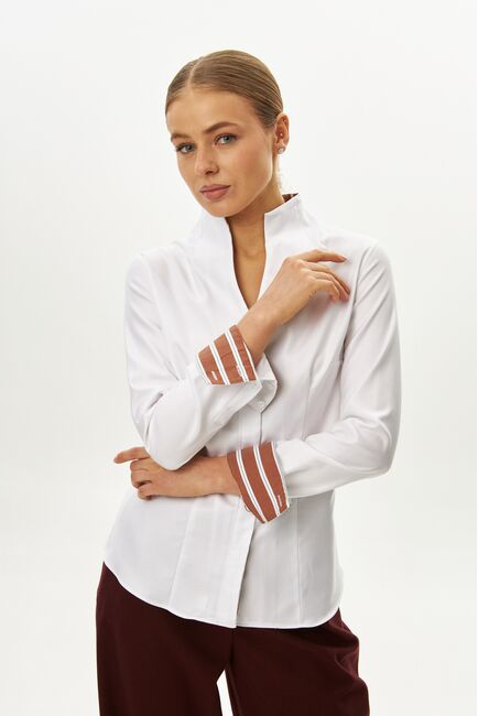 Рубашка белая воротник стойка под пуговицы с отделкой - 9059 от byME 