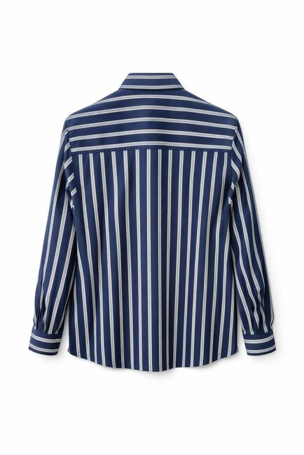 Рубашка хлопковая в полуприталенном силуэте синяя в полоскупод пуговицы 9060 от byME 