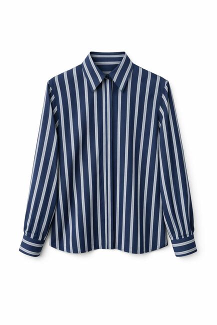 Рубашка хлопковая в полуприталенном силуэте синяя в полоску под пуговицы 9060 от byME 