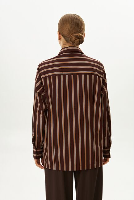 Рубашка хлопковая с универсальным манжетом коричневая в полоску - 9070 от byME 
