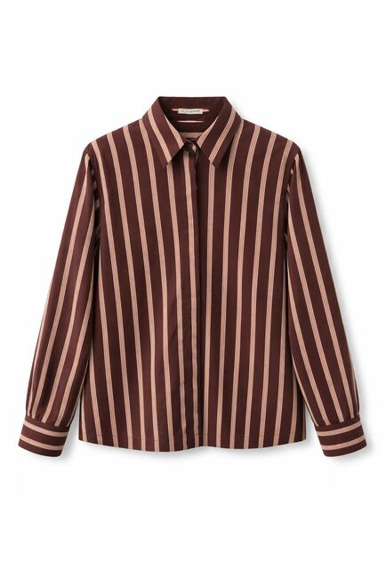 Рубашка хлопковая с универсальным манжетом коричневая в полоску - 9070 от byME 