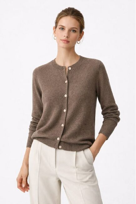 Кардиган коричневый из шерсти мериноса и кашемира-NZ9918-brown от byME 
