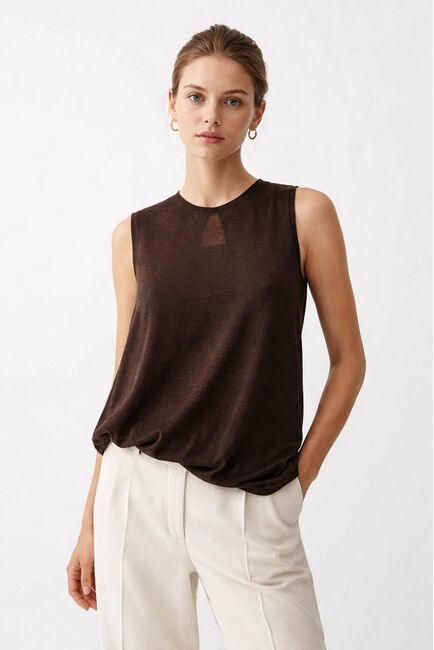 Топ коричневый из вискозы-ZJ3372-brown от byME 