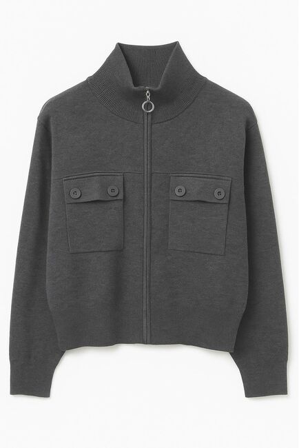 Джемпер серый на молнии с карманами из хлопка и акрила-MQ076 от byME 