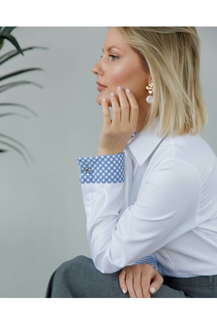 Женская рубашка из хлопка белая с отделкой орнамент под запонки 8983 от byME 