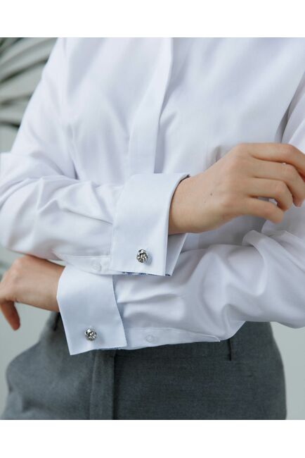 Женская рубашка из хлопка белая с отделкой орнамент под запонки 8983 от byME 