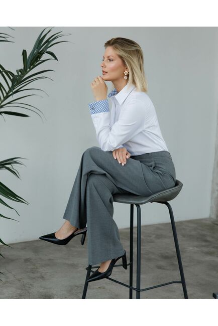 Женская рубашка из хлопка белая с отделкой орнамент под запонки 8983 от byME 