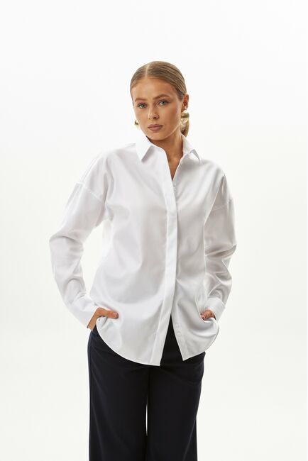 Женская рубашка белая оверсайз из хлопка 9035 от byME 