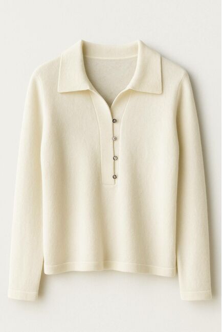 Джемпер с воротником-поло из кашемира молочный -01B10020 от byME 