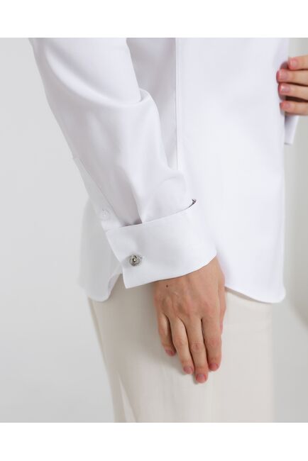 Женская рубашка из хлопка белая с отделкой орнамент под запонки 8983 от byME 