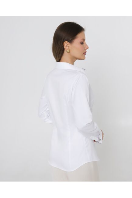 Женская рубашка из хлопка белая с отделкой орнамент под запонки 8983 от byME 