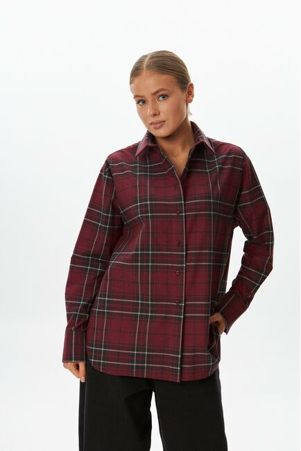 Женская рубашка фланелевая  красная в клетку из хлопка-9052 от byME 