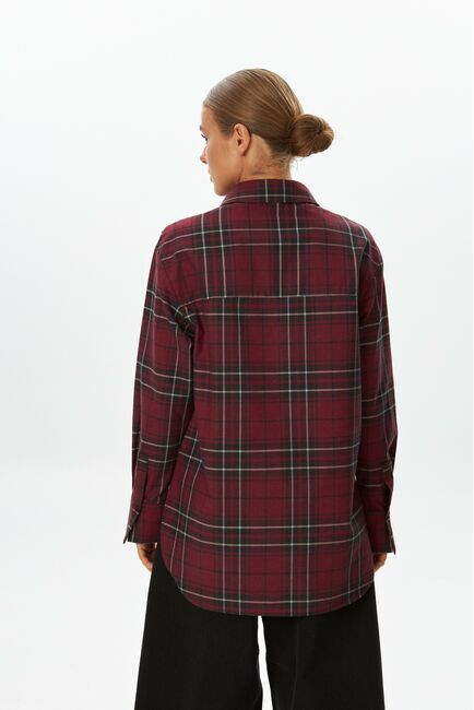 Женская рубашка фланелевая  красная в клетку из хлопка-9052 от byME 