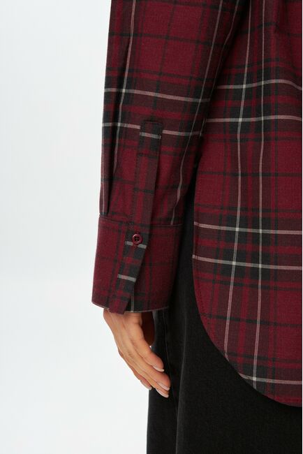 Женская рубашка фланелевая  красная в клетку из хлопка-9052 от byME 