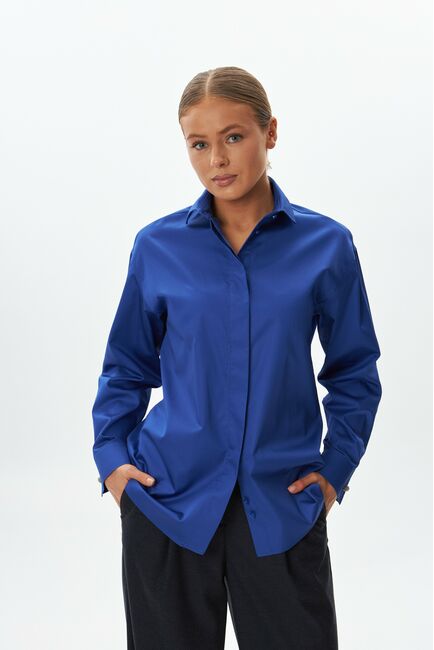 Женская рубашка синяя из хлопка  9054 от byME 