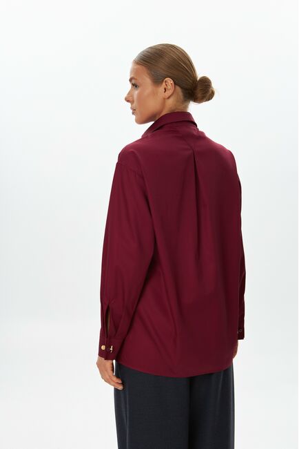 Женская рубашка вишнёвая из хлопка -9055 от byME 