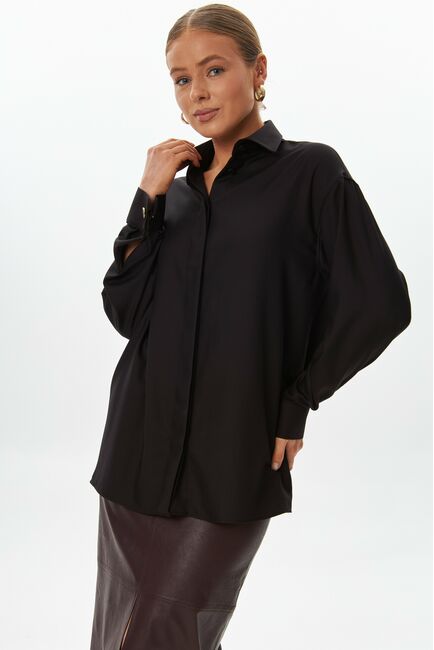 Женская рубашка в чёрном цвете из бамбука  -9056 от byME 