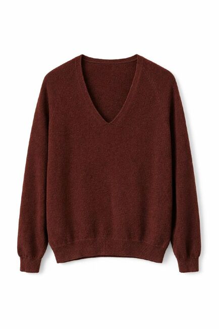 Джемпер с V-образным вырезом из кашемира темно-коричневый-82047 от byME 