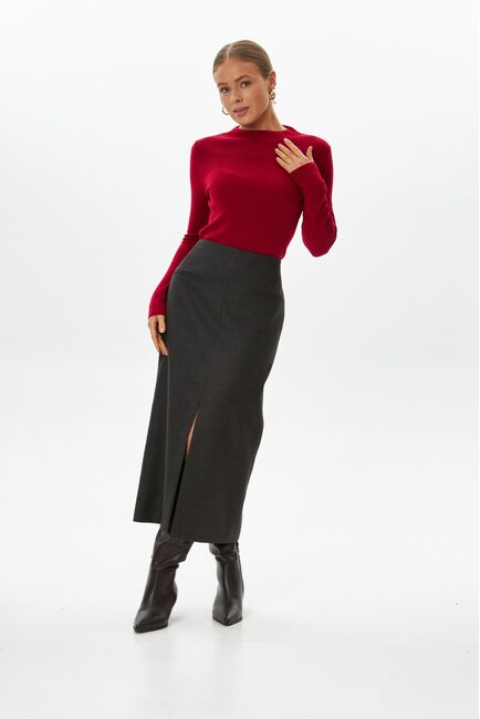 Юбка с разрезом спереди графит с добавлением шерсти SK4-1006 от byME 