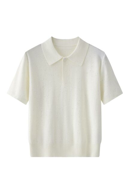 Джемпер молочный с коротким рукавом из шерсти мериноса и акрила-6W218-white от byME 