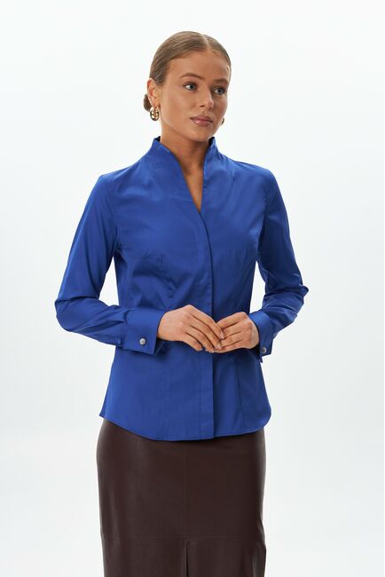 Рубашка из хлопка синяя под запонку воротник стойка  -9047 от byME 