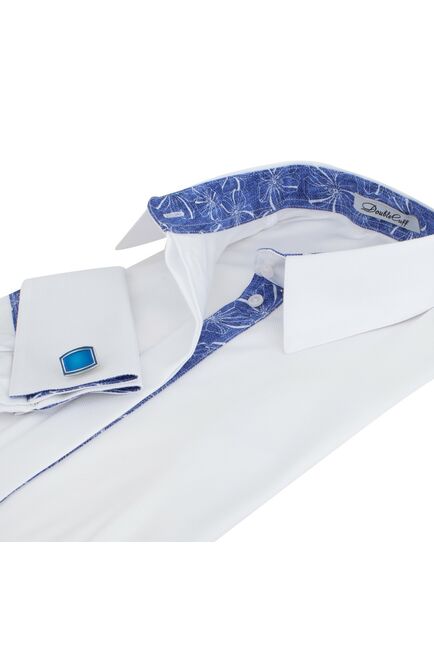 Женская рубашка под запонку белого цвета с яркой отделкой - 7373 от DoubleCuff 