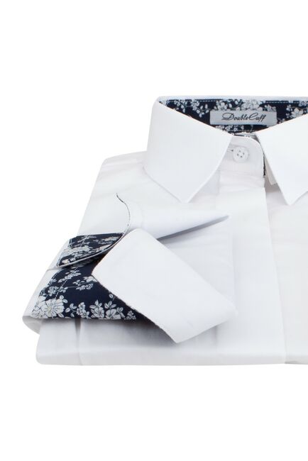 Женская рубашка под пуговицы белого цвета с яркой отделкой - 7478 от DoubleCuff 