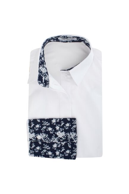 Женская рубашка под пуговицы белого цвета с яркой отделкой - 7478 от DoubleCuff 