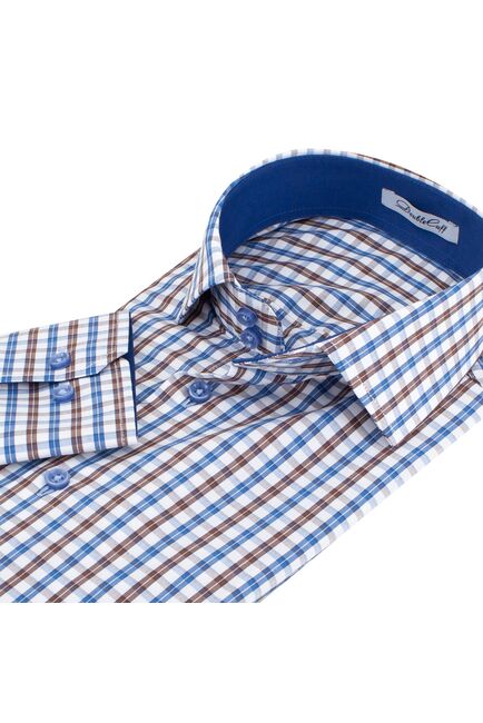 Мужская рубашка из бамбука приталенная под пуговицы в клетку - 7501 от DoubleCuff 