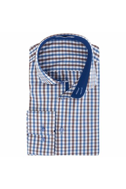 Мужская рубашка из бамбука приталенная под пуговицы в клетку - 7501 от DoubleCuff 