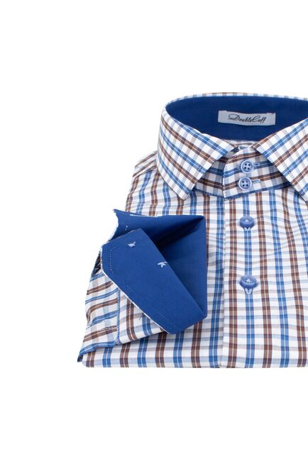 Мужская рубашка из бамбука приталенная под пуговицы в клетку - 7501 от DoubleCuff 