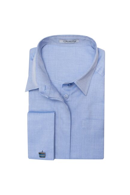 Женская рубашка под запонку с карманом из фактурной ткани в елочку - 7546A от DoubleCuff 