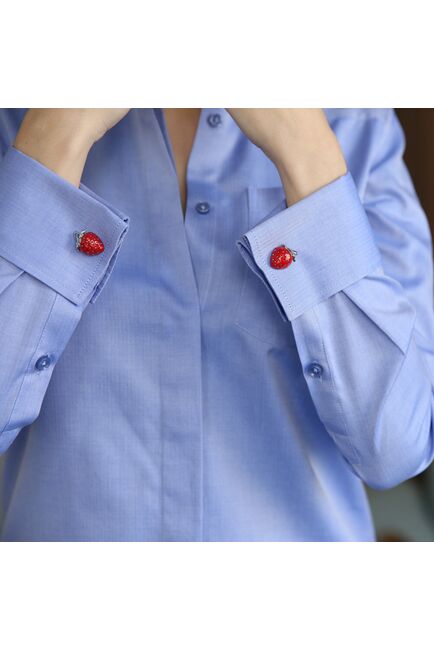 Женская рубашка под запонку с карманом из фактурной ткани в елочку - 7546A от DoubleCuff 